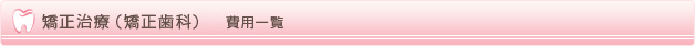 矯正治療（矯正歯科）　費用一覧